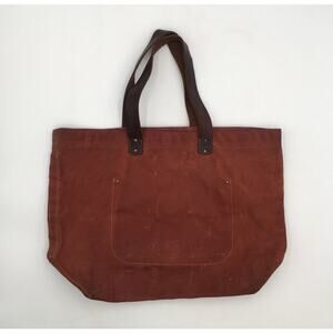 LL Bean Vintage Signature Boat Tote Waxed Canvas Oil Cloth Leather Strap Bag USA